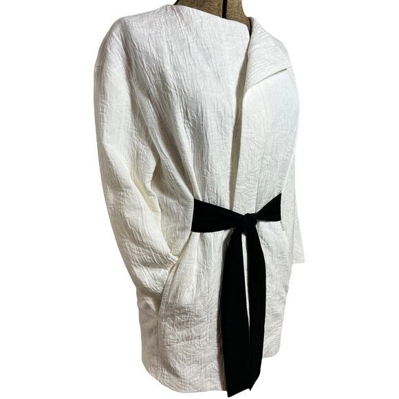ZARA Basic Collection SZ S White Embossed Jacket Black Belt Chic Minimalist - Picture 12 of 14